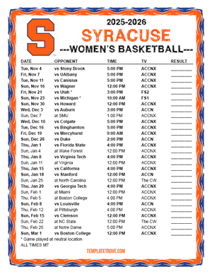Syracuse Orange women's basketball 2025-26 Printable Schedule - Mountain Times
