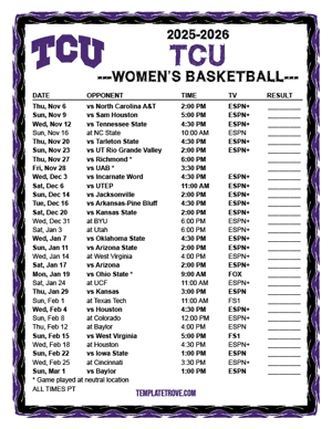 TCU Horned Frogs Women's Basketball 2025-26 Printable Schedule - Pacific Times