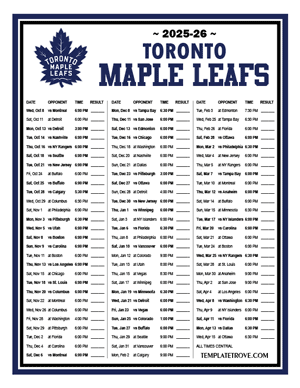 Toronto Maple Leafs 2025-26 Printable Schedule - Central Times