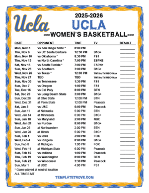 UCLA Bruins Women's Basketball 2025-26 Printable Schedule - Mountain Times