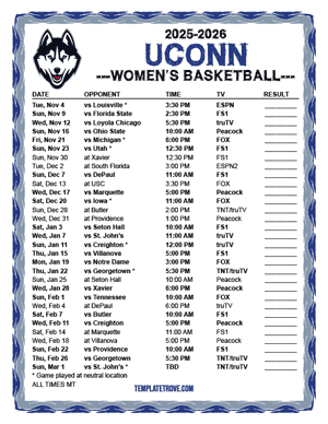 UConn Huskies Women's Basketball 2025-26 Printable Schedule - Mountain Times