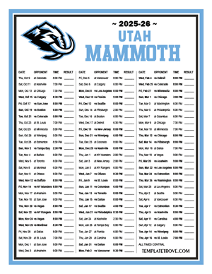 Utah Mammoth 2025-26 Printable Schedule - Central Times