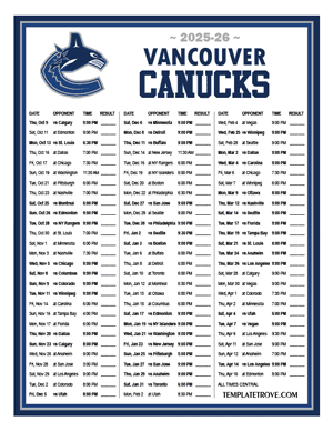 Vancouver Canucks 2025-26 Printable Schedule - Central Times