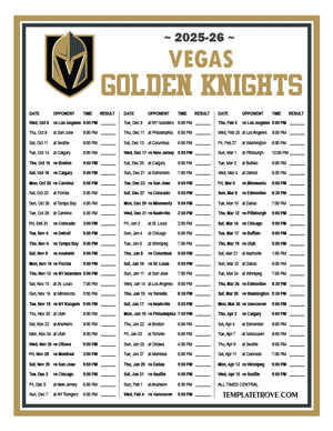 Vegas Golden Knights 2025-26 Printable Schedule - Central Times