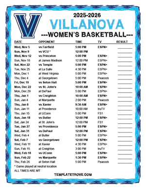 Villanova Wildcats Women's Basketball 2025-26 Printable Schedule - Mountain Times