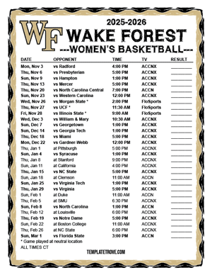 Wake Forest Demon Deacons women's basketball 2025-26 Printable Schedule - Central Times