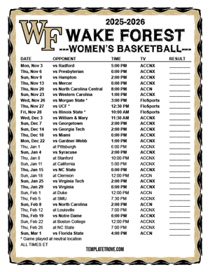 2025-26 Printable Wake Forest Demon Deacons Women's Basketball Schedule