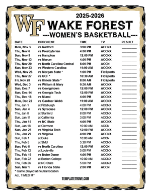 Wake Forest Demon Deacons women's basketball 2025-26 Printable Schedule - Mountain Times