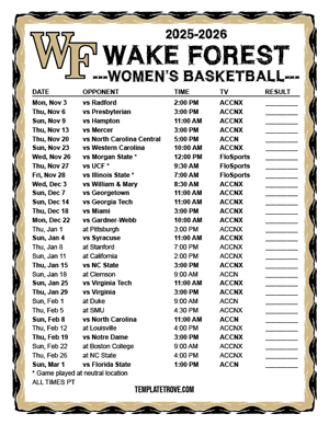 Wake Forest Demon Deacons women's basketball 2025-26 Printable Schedule - Pacific Times