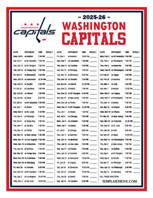 Washington Capitals 2025-26 Printable Schedule