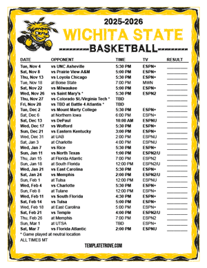 Wichita State Shockers Basketball 2025-26 Printable Schedule - Mountain Times