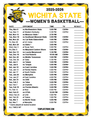 Wichita State Shockers women's basketball 2025-26 Printable Schedule - Mountain Times