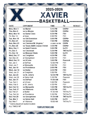 Xavier Musketeers Basketball 2025-26 Printable Schedule - Mountain Times