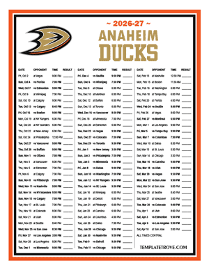 Anaheim Ducks 2026-27 Printable Schedule - Central Times