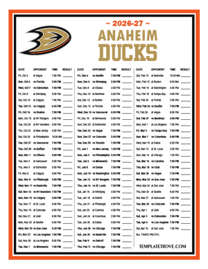 Anaheim Ducks 2026-27 Printable Schedule - Pacific Times