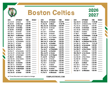 Boston Celtics 2026-27 Printable Schedule - Mountain Times