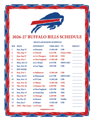Buffalo Bills 2026-27
 Printable Schedule - Mountain Times