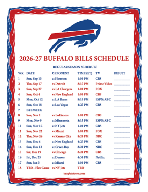 Buffalo Bills 2026-27
 Printable Schedule