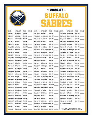 Buffalo Sabres 2026-27 Printable Schedule - Central Times