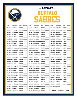 Buffalo Sabres 2026-27 Printable Schedule
