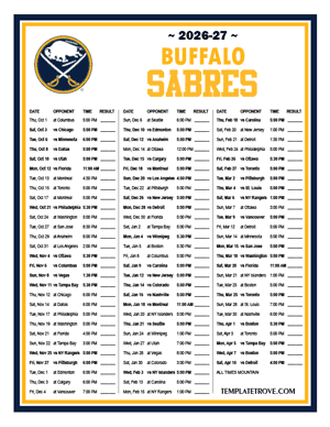 Buffalo Sabres 2026-27 Printable Schedule - Mountain Times