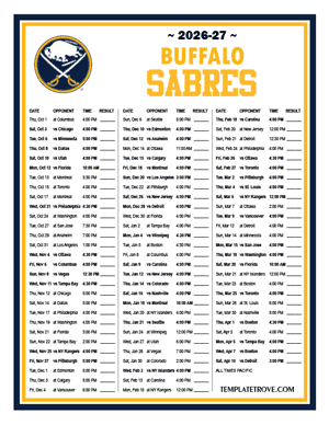 Buffalo Sabres 2026-27 Printable Schedule - Pacific Times