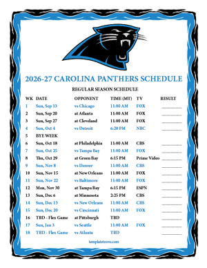 Carolina Panthers 2026-27
 Printable Schedule - Mountain Times