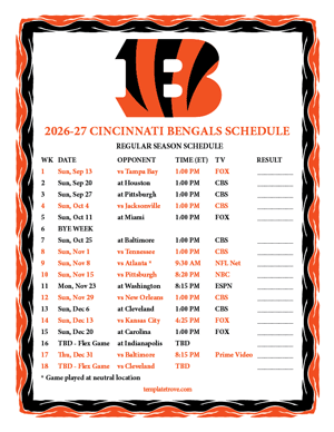 2026-2027 NFL Printable Schedules
