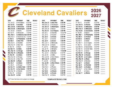 2026-27 Printable Cleveland Cavaliers Schedule - Central Times