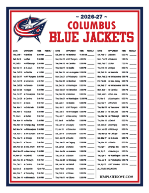 Columbus Blue Jackets 2026-27 Printable Schedule - Mountain Times