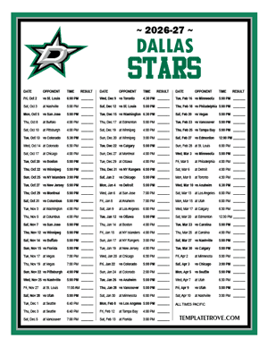 Dallas Stars 2026-27 Printable Schedule - Pacific Times