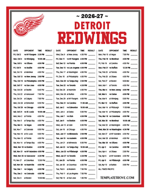 Detroit Red Wings 2026-27 Printable Schedule - Pacific Times