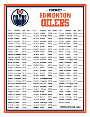 Edmonton Oilers 2026-27 Printable Schedule - Central Times
