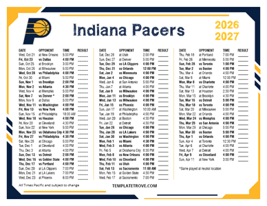 Indiana Pacers 2026-27 Printable Schedule - Pacific Times