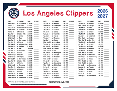 2026-27 Printable Los Angeles Clippers Schedule - Central Times