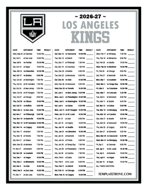 Los Angeles Kings 2026-27 Printable Schedule