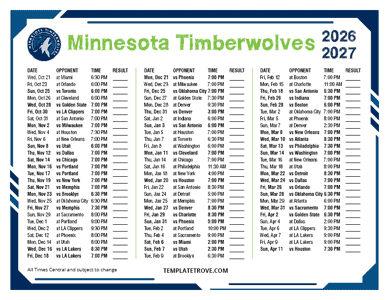 2026-27 Printable Minnesota Timberwolves Schedule - Central Times