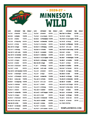 Minnesota Wild 2026-27 Printable Schedule - Central Times