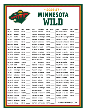 Minnesota Wild 2026-27 Printable Schedule