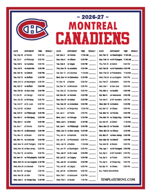 Montreal Canadiens 2026-27 Printable Schedule - Mountain Times