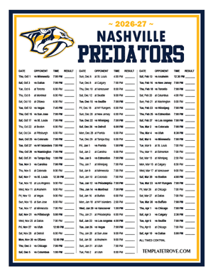 Nashville Predators 2026-27 Printable Schedule - Central Times