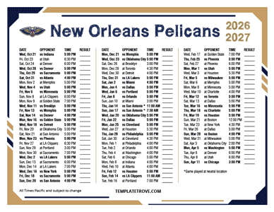 New Orleans Pelicans 2026-27 Printable Schedule - Pacific Times
