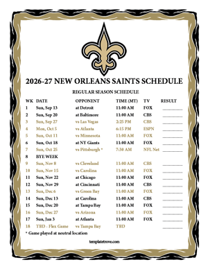 New Orleans Saints 2026-27
 Printable Schedule - Mountain Times