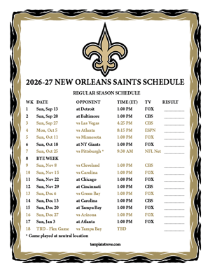 New Orleans Saints 2026-27
 Printable Schedule