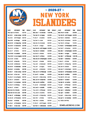 New York Islanders 2026-27 Printable Schedule - Central Times