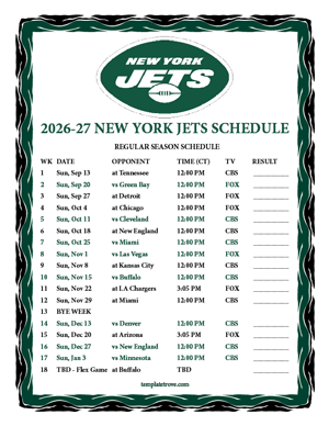 New York Jets 2026-27
 Printable Schedule - Central Times