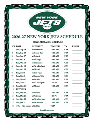 New York Jets 2026-27
 Printable Schedule - Pacific Times