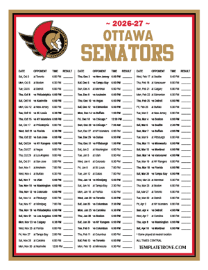 Ottawa Senators 2026-27 Printable Schedule - Central Times