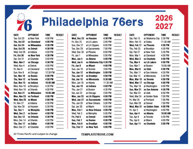 Philadelphia 76ers 2026-27 Printable Schedule - Pacific Times