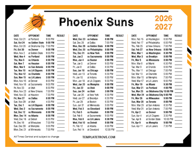 2026-27 Printable Phoenix Suns Schedule - Central Times